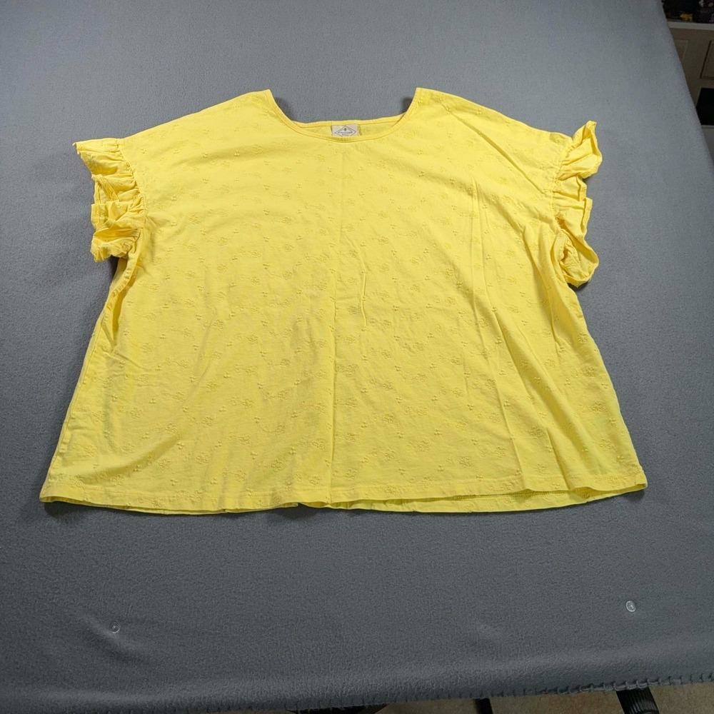 St John's Bay Womens 2X Yellow Embroidered Eyelet Ruffle Sleeve Blouse Top